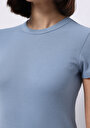 thumb-Slim Fit Yuvarlak Yaka Düz Kadın Mavi Kısa Kol Tişört