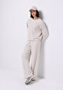 thumb-Regular Fit Orta Bel Düz Kadın Ekru Eşofman Altı