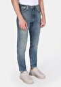 thumb-Regular Fit Erkek Pamuklu Fermuarlı Mid İndigo Denim Jean Pantolon