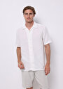 thumb-Comfort Fit Shirt Neck Jakarlı Erkek Ekru Kısa Kol Gömlek