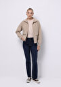 thumb-Regular Fit Fermuarlı Fermuarlı Astarsız  Kadın Bej Hırka