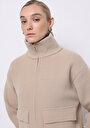 thumb-Regular Fit Fermuarlı Fermuarlı Astarsız  Kadın Bej Hırka