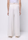 thumb-Regular Fit Yüksel Bel Geniş Paça Bel Bağcık Detaylı Kadın Ekru Pantolon