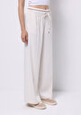 thumb-Regular Fit Yüksel Bel Geniş Paça Bel Bağcık Detaylı Kadın Ekru Pantolon