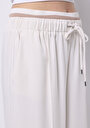 thumb-Regular Fit Yüksel Bel Geniş Paça Bel Bağcık Detaylı Kadın Ekru Pantolon