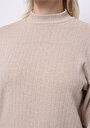 thumb-Regular Fit Dik Yaka Düz Kadın Bej Uzun Kol Tişört