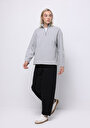 thumb-Relaxed Fit Fermuarlı Düz Kadın Gri Sweatshirt