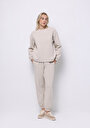thumb-Regular Fit Orta Bel Düz Kadın Bej Eşofman Altı