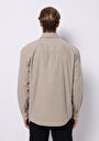 thumb-Comfort Fit Shirt Neck Düz Erkek Bej Uzun Kol Gömlek