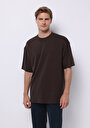 thumb-Oversize Fit Yuvarlak Yaka Düz Erkek Kahverengi Kısa Kol Tişört
