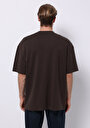 thumb-Oversize Fit Yuvarlak Yaka Düz Erkek Kahverengi Kısa Kol Tişört