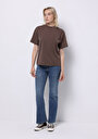 thumb-Regular Fit Yuvarlak Yaka Düz Kadın Kahverengi Kısa Kol Tişört