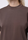 thumb-Regular Fit Yuvarlak Yaka Düz Kadın Kahverengi Kısa Kol Tişört