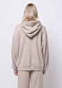 thumb-Oversize Fit Kapüşonlu Düz Kadın Bej Sweatshirt