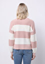 thumb-Regular Fit Yuvarlak Yaka Çizgili Kadın Pembe Kazak