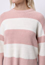 thumb-Regular Fit Yuvarlak Yaka Çizgili Kadın Pembe Kazak