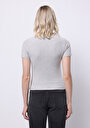 thumb-Slim Fit Dik Yaka Düz Kadın Gri Kısa Kol Tişört