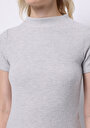 thumb-Slim Fit Dik Yaka Düz Kadın Gri Kısa Kol Tişört