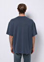 thumb-Oversize Fit Yuvarlak Yaka Düz Erkek Mavi Kısa Kol Tişört
