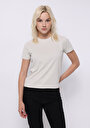 thumb-Regular Fit Yuvarlak Yaka Düz Kadın Ekru Kısa Kol Tişört