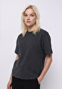 thumb-Regular Fit Yuvarlak Yaka Düz Kadın Gri Kısa Kol Tişört