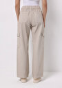 thumb-Regular Fit Yüksel Bel Geniş Paça Kadın Bej  Pantolon