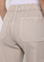 thumb-Regular Fit Yüksel Bel Geniş Paça Kadın Bej  Pantolon