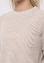 thumb-Regular Fit Yuvarlak Yaka Çizgili Kadın Ekru Kazak
