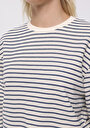 thumb-Regular Fit Yuvarlak Yaka Çizgili Kadın Mavi Uzun Kol Tişört