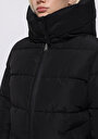 thumb-Regular Fit Kapüşonlu Fermuarlı Astarlı Suya Dayanıklı Kadın Siyah Mont