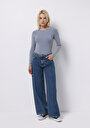 thumb-Loose Fit Düşük Bel Geniş Paça Kadın İndigo Jean Pantolon