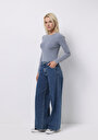 thumb-Loose Fit Düşük Bel Geniş Paça Kadın İndigo Jean Pantolon