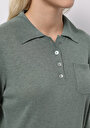 thumb-Slim Fit Polo Yaka Düz Kadın Yeşil Kazak