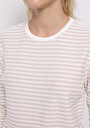 thumb-Regular Fit Yuvarlak Yaka Çizgili Kadın Bej ¾ Kol Tişört