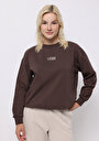 thumb-Regular Fit Yuvarlak Yaka Baskılı Kadın Kahverengi Sweatshirt
