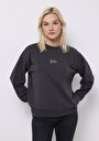 thumb-Regular Fit Yuvarlak Yaka Baskılı Kadın Antrasit Sweatshirt