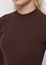 thumb-Slim Fit Yarım Balıkçı Yaka Düz Kadın Kahverengi Tişört