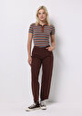 thumb-Barrel Fit Yüksel Bel Düz Paça Kadın Kahverengi  Pantolon