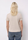 thumb-Regular Fit Yuvarlak Yaka Düz Kadın Bej Kısa Kol Tişört