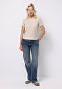 thumb-Regular Fit Yuvarlak Yaka Düz Kadın Bej Kısa Kol Tişört