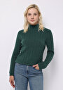 thumb-Regular Fit Yarım Balıkçı Yaka Düz Kadın Yeşil Kazak