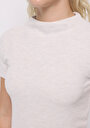 thumb-Slim Fit Dik Yaka Düz Kadın Ekru Kısa Kol Tişört