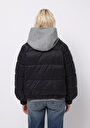 thumb-Regular Fit Kapüşonlu Fermuarlı Astarlı Suya Dayanıklı Kadın Siyah Mont