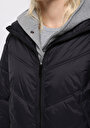 thumb-Regular Fit Kapüşonlu Fermuarlı Astarlı Suya Dayanıklı Kadın Siyah Mont