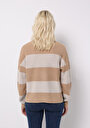 thumb-Regular Fit Yuvarlak Yaka Çizgili Kadın Bej Kazak
