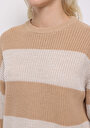thumb-Regular Fit Yuvarlak Yaka Çizgili Kadın Bej Kazak