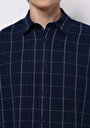 thumb-Regular Fit Shirt Neck Kareli Erkek Lacivert Uzun Kol Gömlek