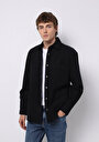 thumb-Comfort Fit Shirt Neck Düz Erkek Siyah Shacket