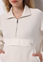 thumb-Regular Fit Fermuarlı Düz Kadın Ekru Sweatshirt