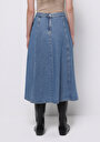 thumb-Regular Fit Düz Fermuarlı Kadın Mavi Etek